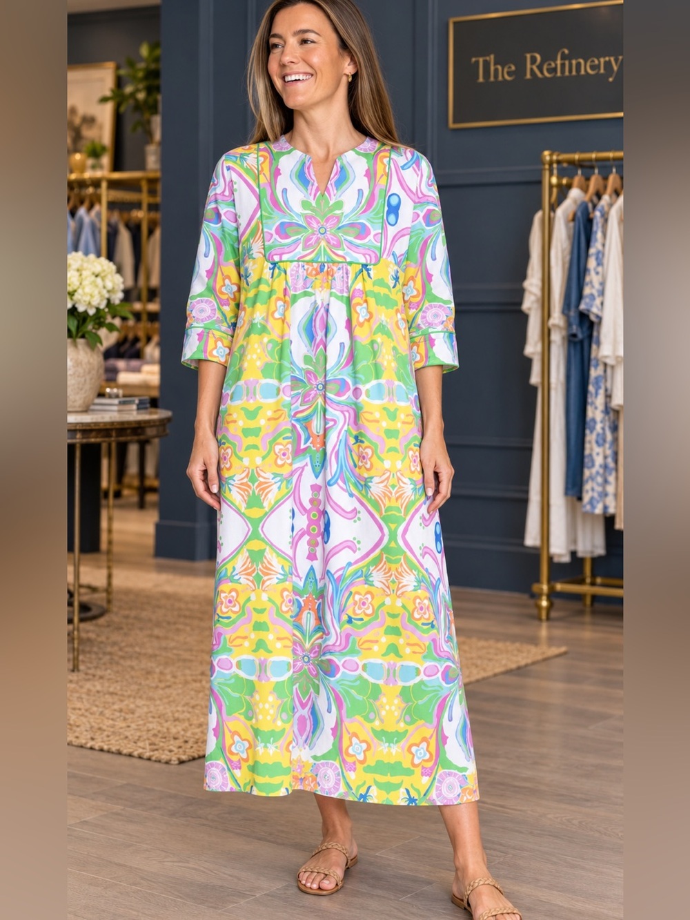 House of mbr Deb Bardot Pastel Floral Paisley Maxi Dress in Yellow, Green, NWT 0